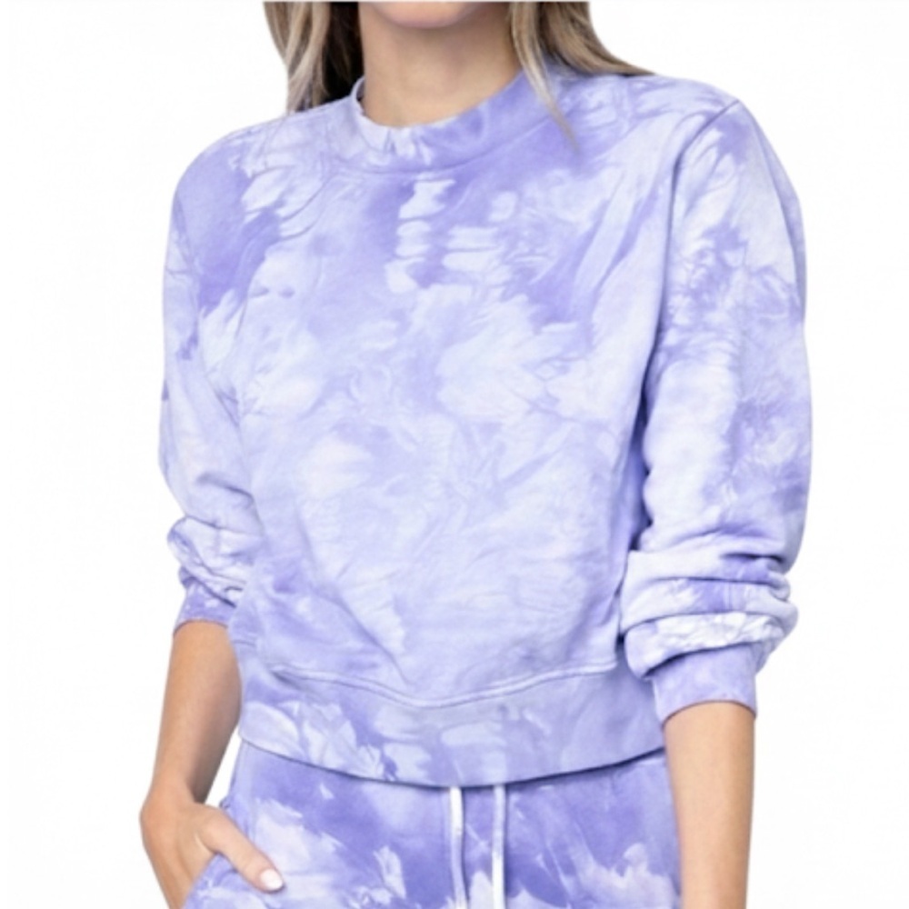 Cotton Citizen “Milan” Lilac Crystal Tie Dye Cropped Sweatshirt Size XS EUC!